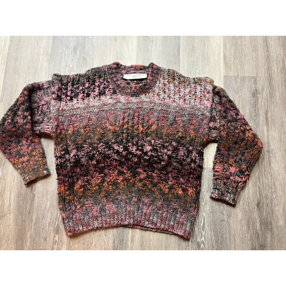 Iro Paris Hyko Multicolor Wool Blend Cable Knit French Crew Women's Sweater L
